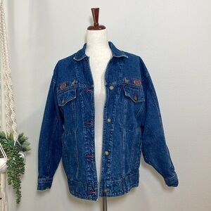 Vintage Denim Embroidered Jean Jacket Women’s Oversized Medium Streetwear
